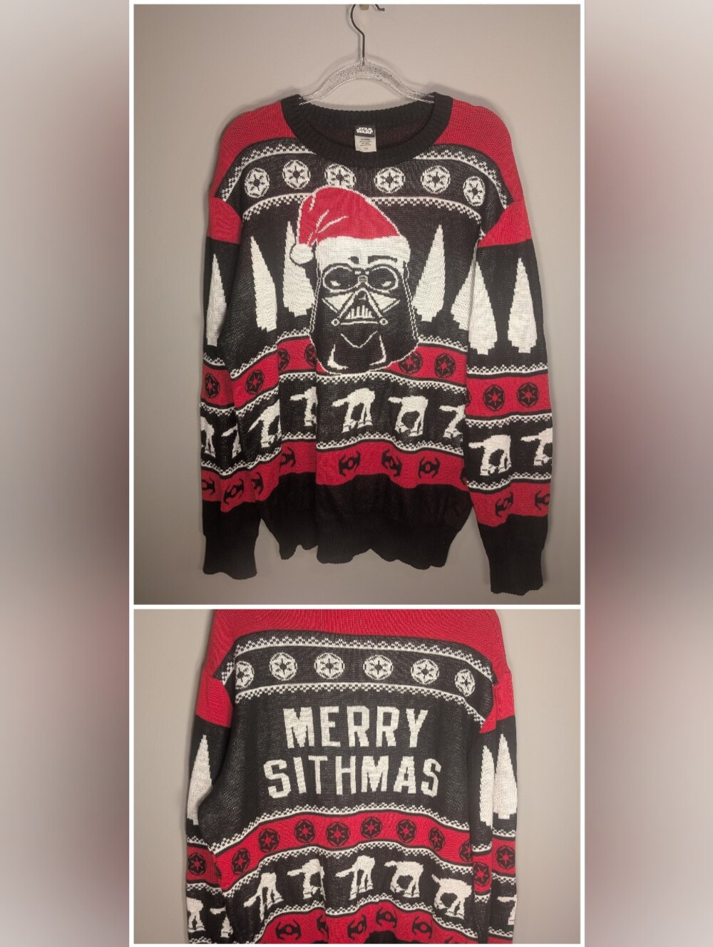 Star Wars Men’s 2XL Crewneck Holiday Sweater - Darth Vader, AT-AT, Merry Sithmas